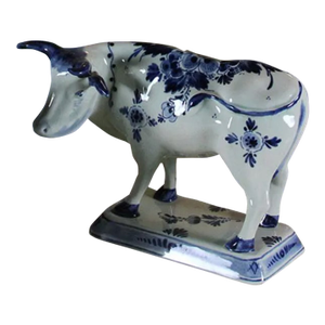 Vintage Delft Cow With Blue Floral Decoration Made in Delft, Holland