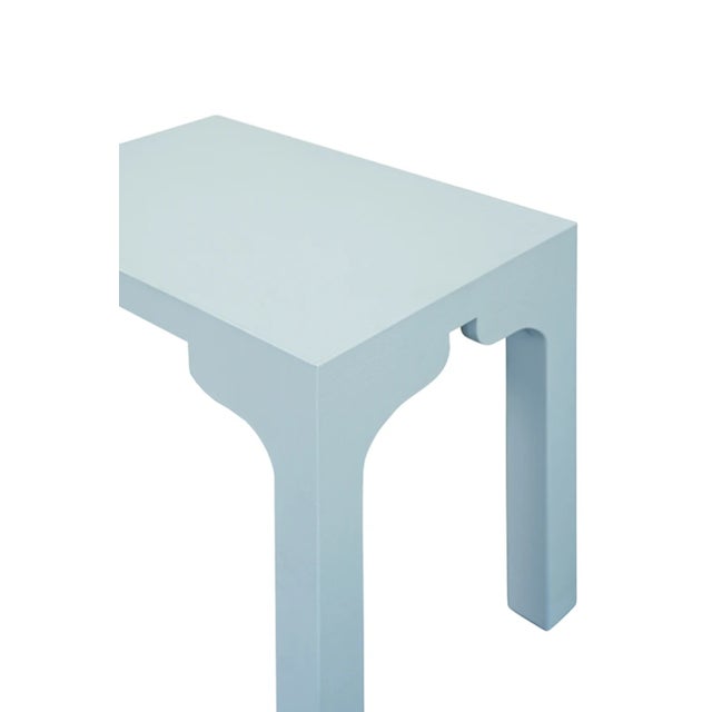 Worlds Away Matthew Izzo Home Hannah Light Blue Linen Occasional Table For Sale - Image 4 of 6
