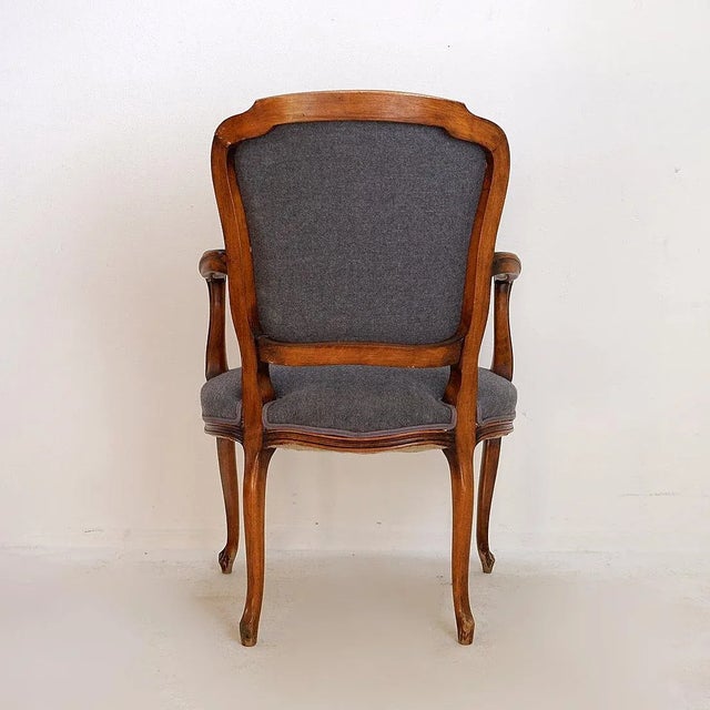 Louis XV Style Lounge Chair in Mouse Grey Felt Fabric For Sale - Image 3 of 15