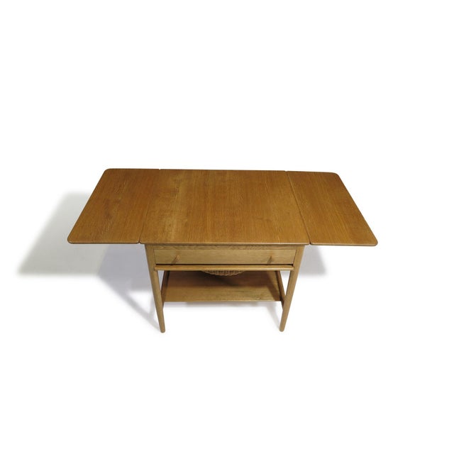 Wood Mid 20th Century Hans J. Wegner at-33 Sewing Drop-Leaf Side Table in White Oak, Beautifully Restored For Sale - Image 7 of 11