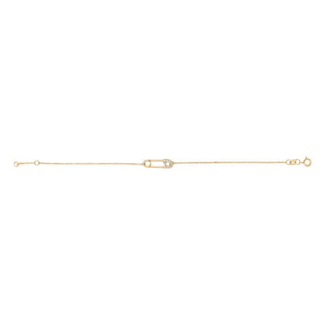 Contemporary 10K Yellow Gold 1/10 Cttw Diamond Paperclip Charm Adjustable Link Bracelet For Sale - Image 3 of 5