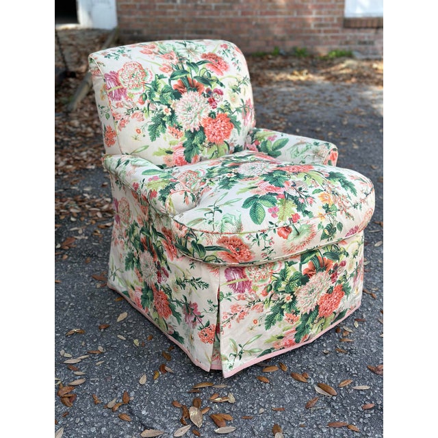 Pink Vintage Palm Beach Floral Arm Chair For Sale - Image 8 of 9