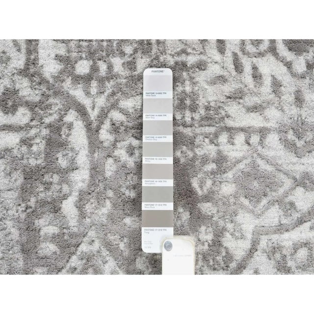 2010s Gray, Broken Persian Design, Hand Knotted Wool and Pure Silk, Square Oriental Rug For Sale - Image 5 of 12