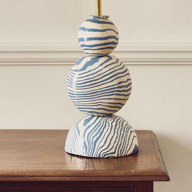 Edison Blue & White Marble Table Lamp by Henry Holland Studio For Sale - Image 4 of 5