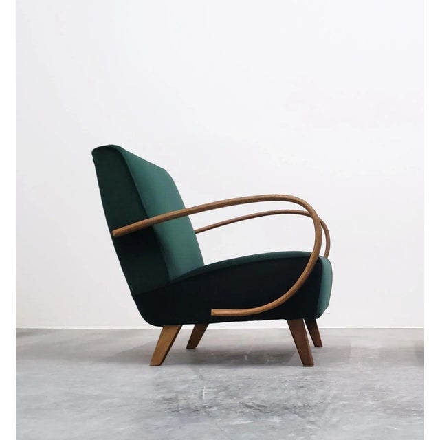 Bentwood Armchair in Emerald Green Velvet by Jindrich Halabala, 1930s For Sale - Image 12 of 12