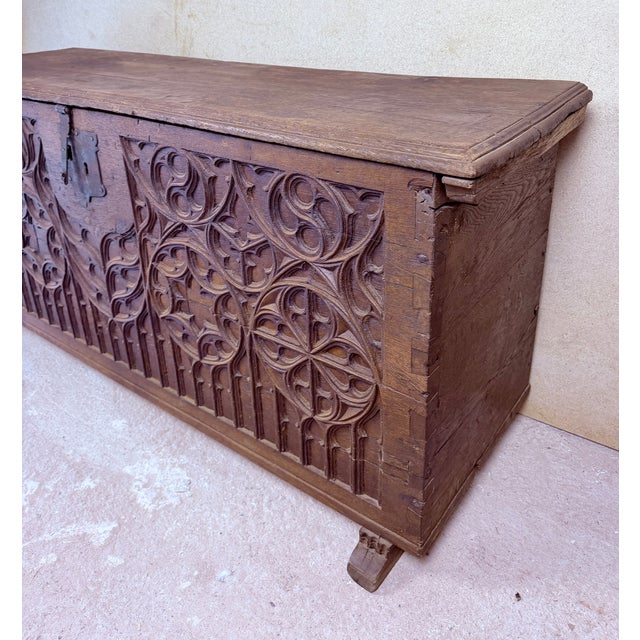 Late 18th Century Spanish Carved Wood Chest with Gothic Decoration, 1880 For Sale - Image 4 of 15