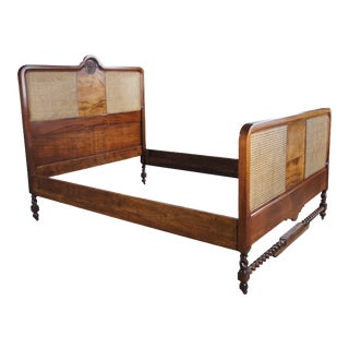Antique French Country Louis XV Walnut Caned Bergere Full Size Bed For Sale