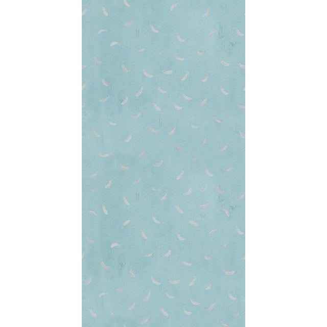 Art Deco Sample - Feathers (var. 2) Wallpaper by Paule Marrot in Blue For Sale - Image 3 of 3