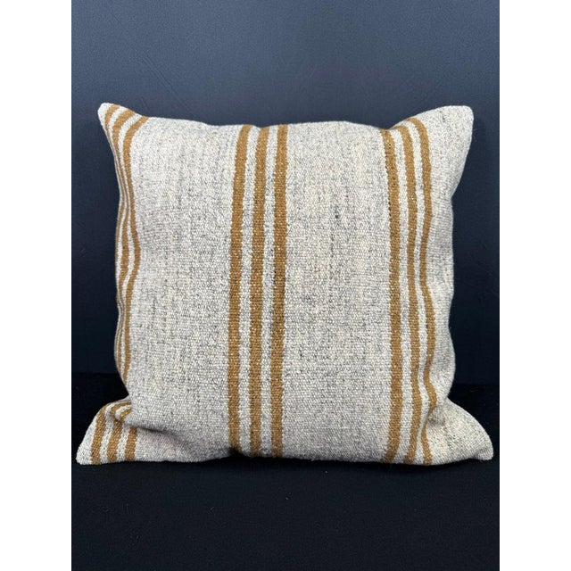 Turkish Hemp Pillow Cushion Natural Beige Yellow Cushion Cover 20x20 For Sale - Image 4 of 4