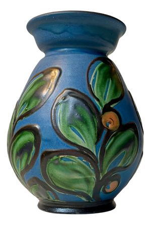 Art Deco Blue Glazed Vase with Flowers by Herman August Kähler