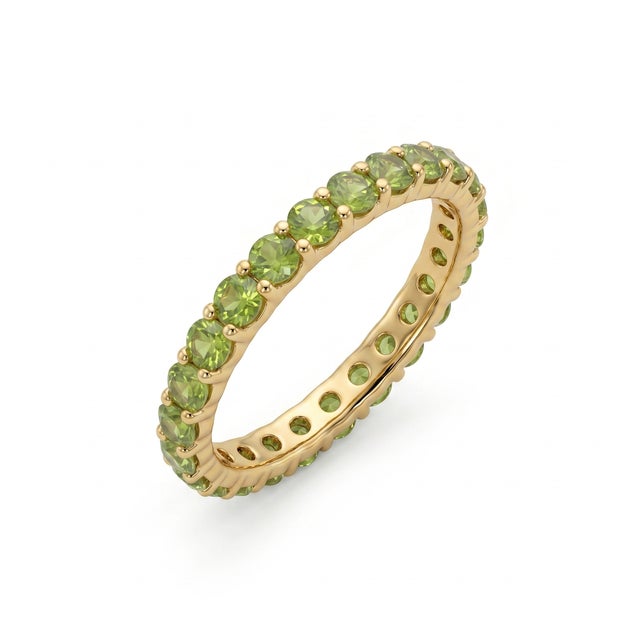 Not Yet Made - Made To Order 3mm Peridot Dainty Stacking Ring | Minimalist Full Eternity Band Ring Us 7 For Sale - Image 5 of 5