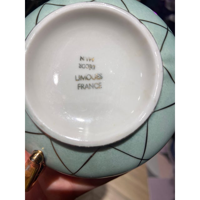 Green Vintage French Cups and Saucers from Limoges, 1929, Set of 4 For Sale - Image 8 of 11