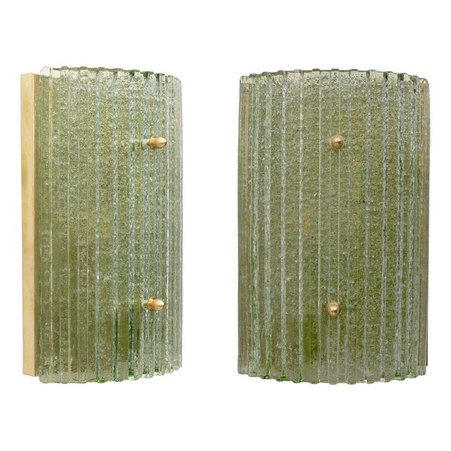 Modern Brass and Murano Glass Grit Sconces, 2000, Set of 2 For Sale