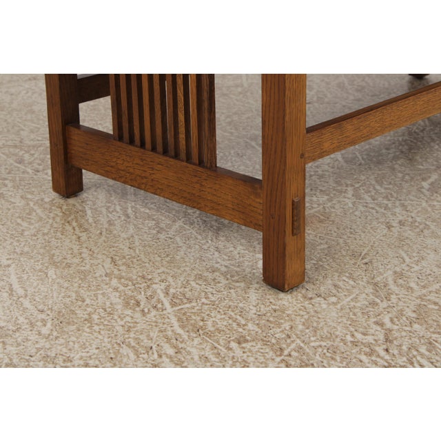 Brown Stickley Mission Oak Leather Spindle Settee For Sale - Image 8 of 18