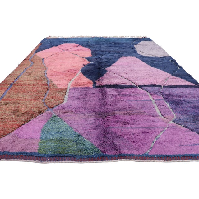 Postmodern Colorful Abstract Beni Mrirt Moroccan Rug - 09'03 X 11'07 For Sale - Image 3 of 9