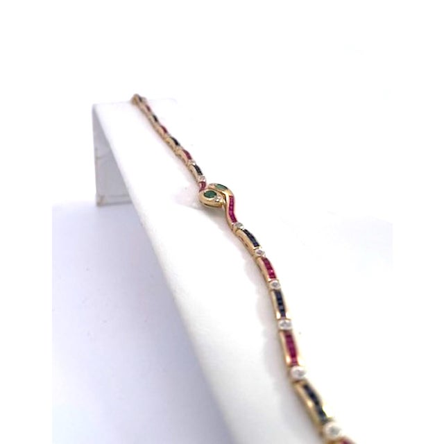 Vintage Yellow Gold Snake Bracelet With Emeralds, Rubies, and Diamonds For Sale - Image 4 of 13