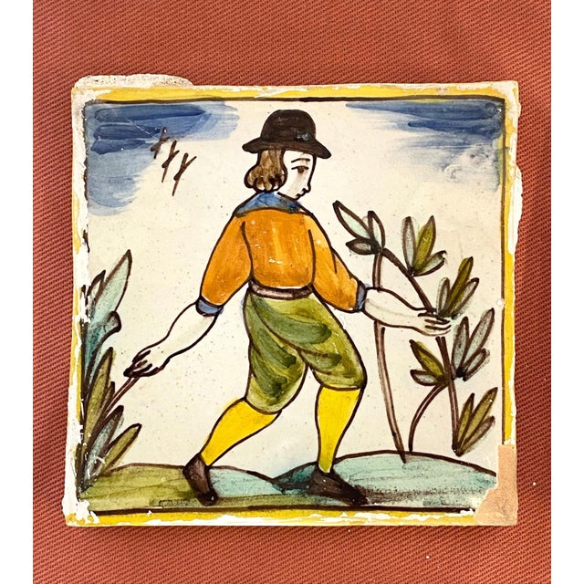 Set of 8 painted tiles manufactured in central Italy in the early 1900s
