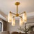 Mid-Century Modern Handcrafted Brass 4-Light Chandelier With Natural Alabaster Shades, Luxury Dining Room Pendant Light For Sale - Image 3 of 7