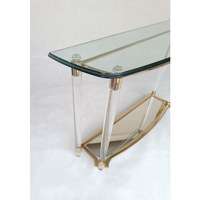 1980s Console Table in Acrylic and Glass with Gold Metal, 1980s For Sale - Image 5 of 10