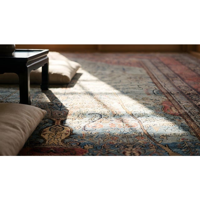 Beautiful Sky Blue and Blue Color With Unique Foliate Pattern Antique Tahran Rug For Sale - Image 10 of 10