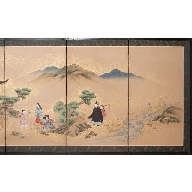 Japanese C. 1800s Edo to Meiji Era "The Tale of Genji", Japanese Yamato-E Style Byobu Screen For Sale - Image 3 of 18