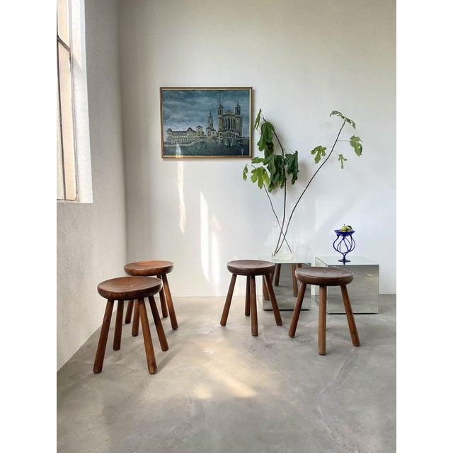 Brown Brutalist Hammered Stools, 1950s, Set of 4 For Sale - Image 8 of 18