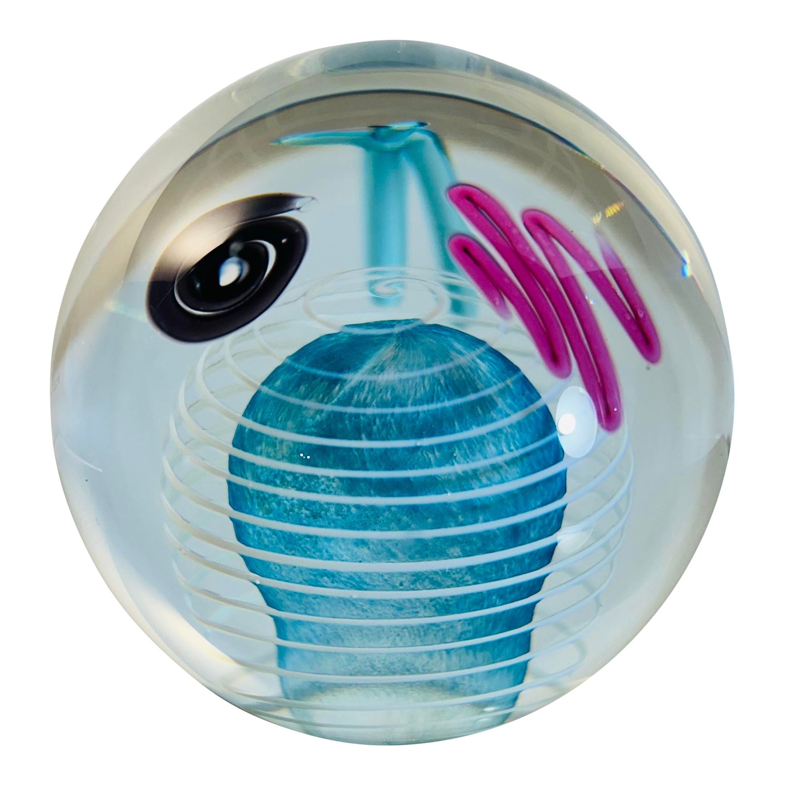 Vintage 1980’s Abstract Art Glass Paperweight by Fine Line Studios ...
