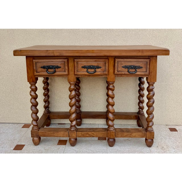 1950s Spanish Wood Console Table with Three Drawers, 1950 For Sale - Image 5 of 13