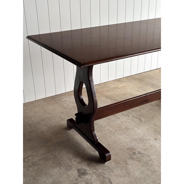 English Antique English Country Oak Trestle Dining Table For Sale - Image 3 of 13