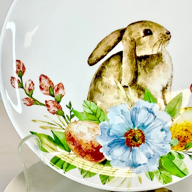 Pottery Barn 1990s Vintage Shabby Boho Chic Bunny Salad Plates - Set of 8 - Easter. For Sale - Image 4 of 14