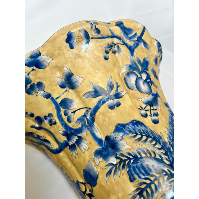 Late 20th Century Vintage Yellow & Blue Ceramic Hanging Wall Shelves – Pair For Sale - Image 5 of 9