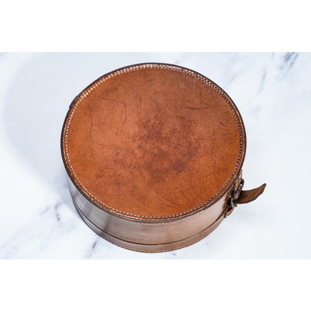 Brown Round Antique Victorian Leather Collar Box Case Home Decor Prop For Sale - Image 8 of 8