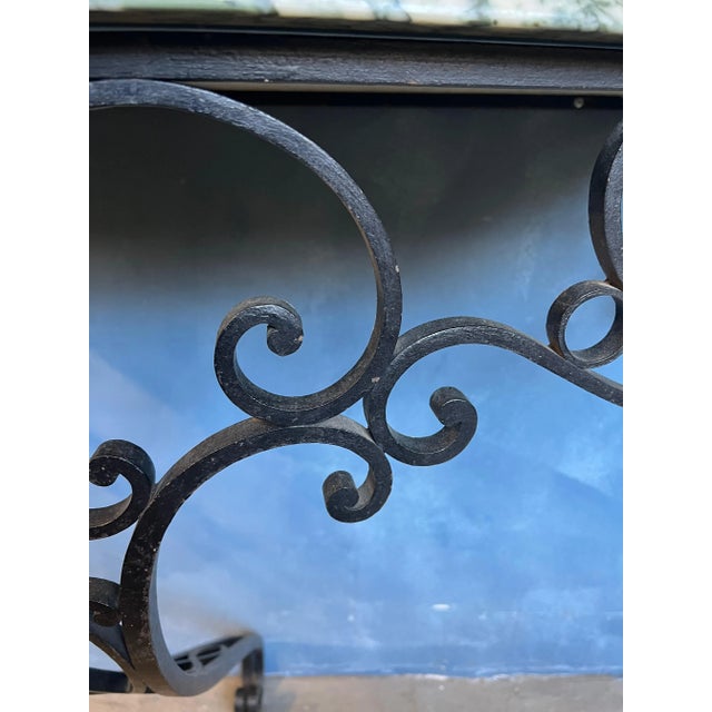 Metal Early 20th Century French Wrought Iron Console Table With Shaped Green Marble Top For Sale - Image 7 of 13