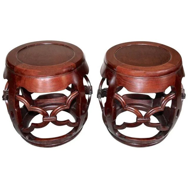 1950s Chinese Asian Hardwood Garden Seat Stools - a Pair For Sale - Image 10 of 10