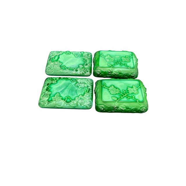 Mid 20th Century Vintage Malachite Glass Carved Trinket Boxes - a Pair For Sale - Image 5 of 7