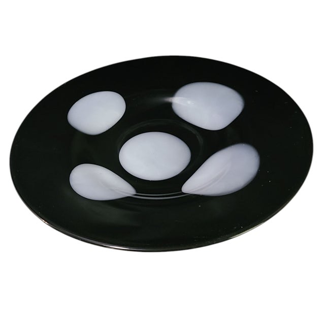 Mid-Century Modern Art Glass Black & White Dotted Centerpiece Platter For Sale - Image 6 of 6