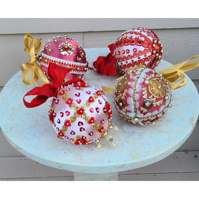 Vintage Folk Art Beaded Christmas Ornaments- Set of 4 For Sale - Image 13 of 13
