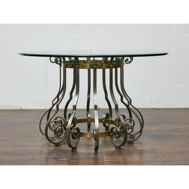 Mid 20th Century Midcentury Italian Glass Top Center Table with Sculptural Steel and Brass Base For Sale - Image 5 of 12