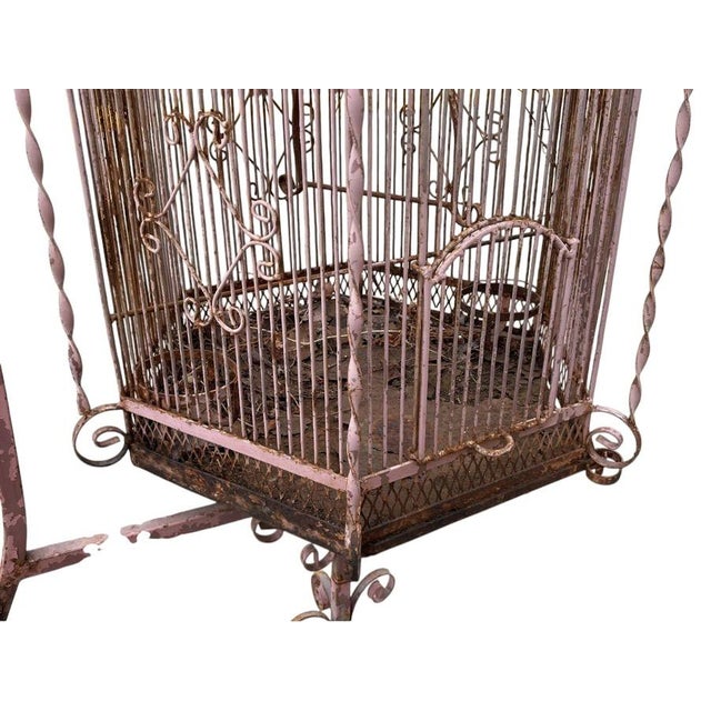 Vintage Iron Birdcage on Stand For Sale - Image 6 of 6