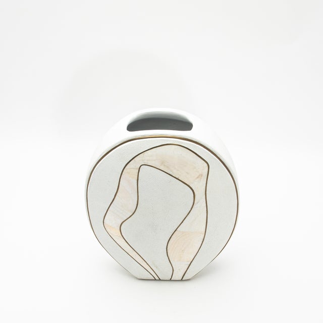 2020s Modern Vase in Shagreen With Mother of Pearl and Brass Details by R&y Augousti For Sale - Image 5 of 10