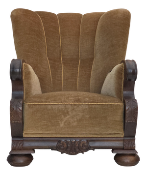 Danish Chair in Green Velour and Carved Oak, 1950s