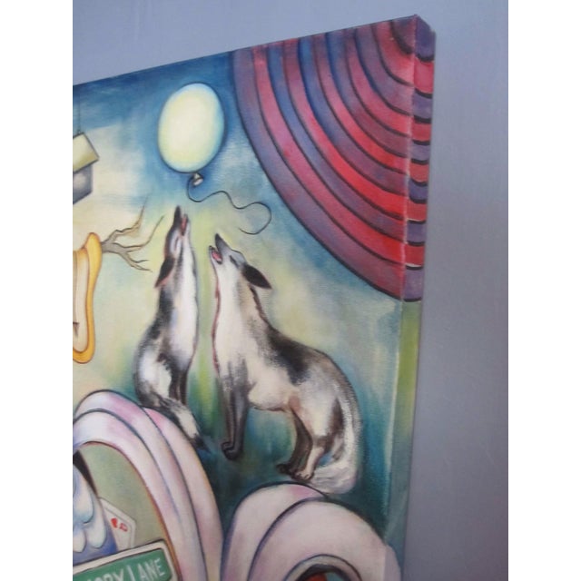 Surrealism Memory Lane by Zoa Ace | Oil on canvas Woman with flowers and various surreal elements. For Sale - Image 3 of 5