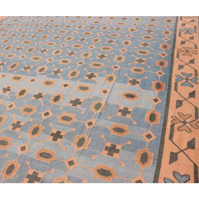 Textile Multicolored Vintage Indian Cotton Dhurrie Rug With All-Over Geometric Design For Sale - Image 7 of 13