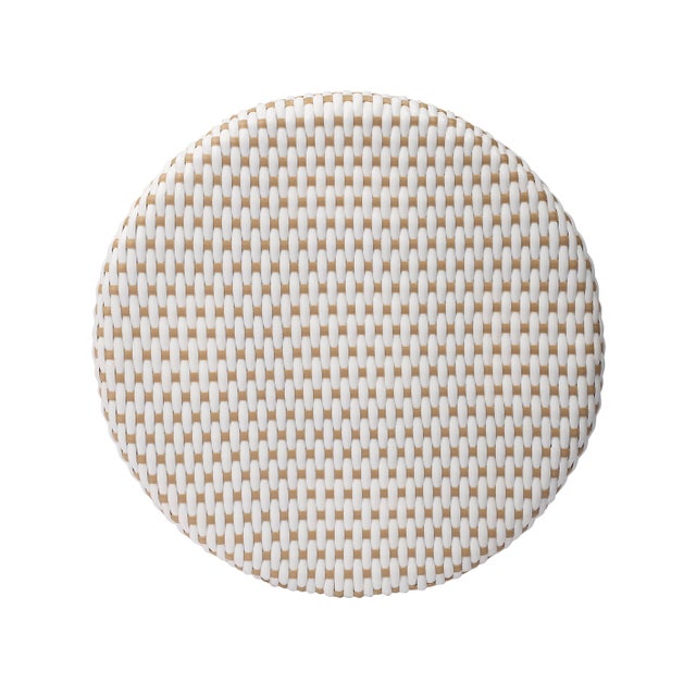 Tobias 24 in. Seat Height Round Rattan Backless Counter Stool, White/Tan Dot / Natural Rattan Frame For Sale In Chicago - Image 6 of 9