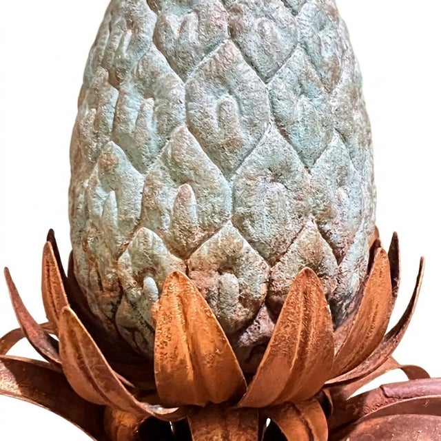French Verdigris 6-Arm Pineapple Chandelier, 1950s For Sale - Image 4 of 6