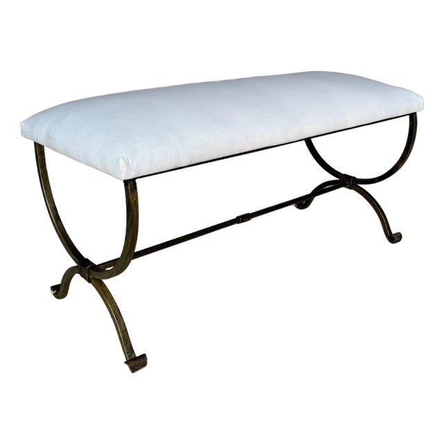 Spanish Gilt Iron Bench With Scrolled Feet For Sale