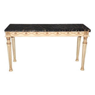 Louis XVI Style Distressed Painted and Gilt Marble Top Console Table For Sale