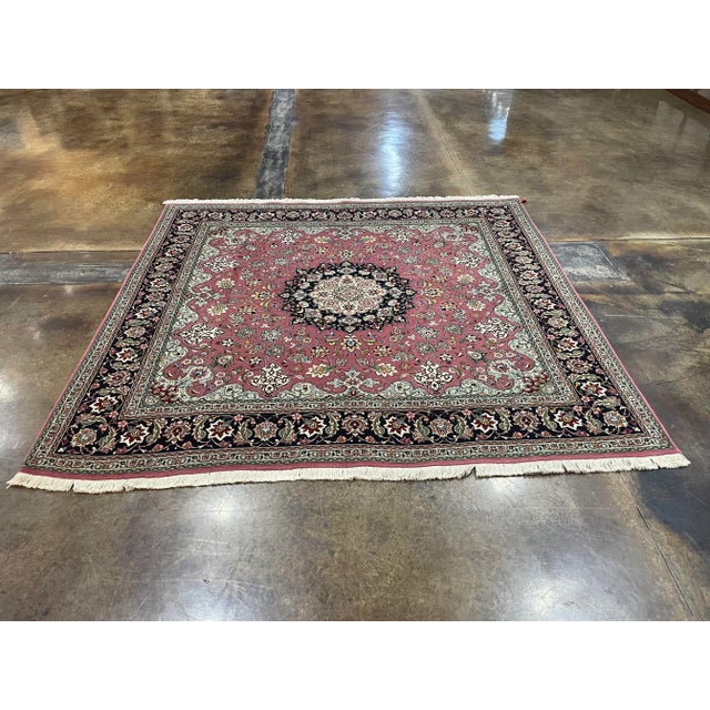 ACTUAL SIZE: 6'4" X 6'7" PRIMARY COLOR: Lavender / Black AGE: New MATERIALS: Wool FOUNDATION: Cotton PRODUCTION:...