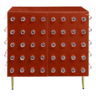 Italian Pantry Cabinet in Orange Murano Glass and Brass by Justfurnituress For Sale