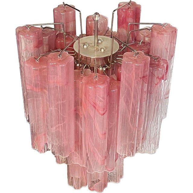 Glass Tube Chandelier with 30 Albaster Pink Glasses, 1990s For Sale - Image 9 of 16